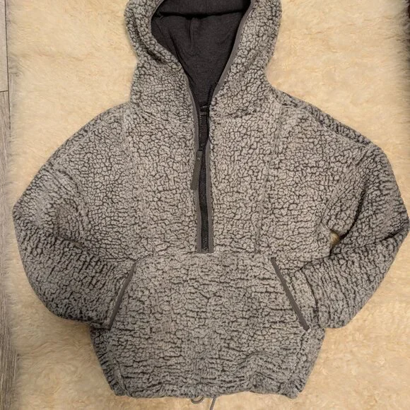 prAna Sherpa Half Zip Cozy Fleece Hoodie Gray Oversized XS Cozycore Athleisure - Picture 5 of 11